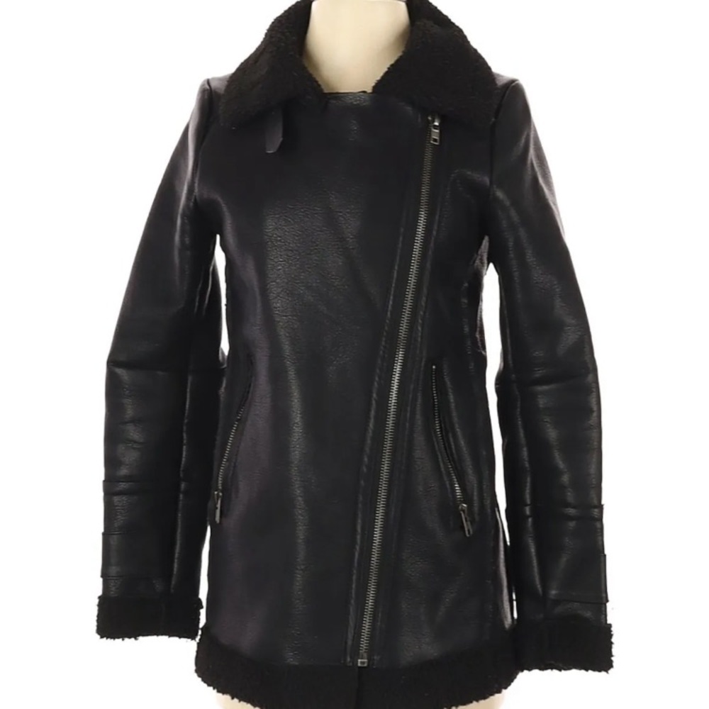 NEW AFRM OPHELIA OVERSIZE BLACK FAUX LEATHER SHEARLING MOTO SHERPA JACKET - XL